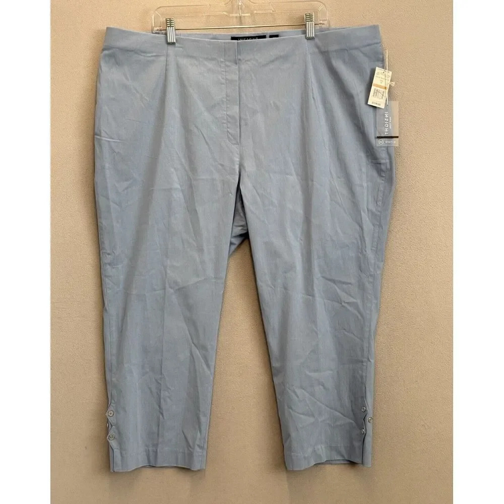 INSIGHT Women's Plus 3X Pull On High Rise Embellished Cropped Stretch Blue Pants
